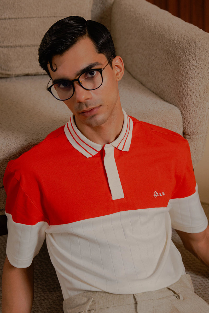Brun Polo Club - Red & Off White