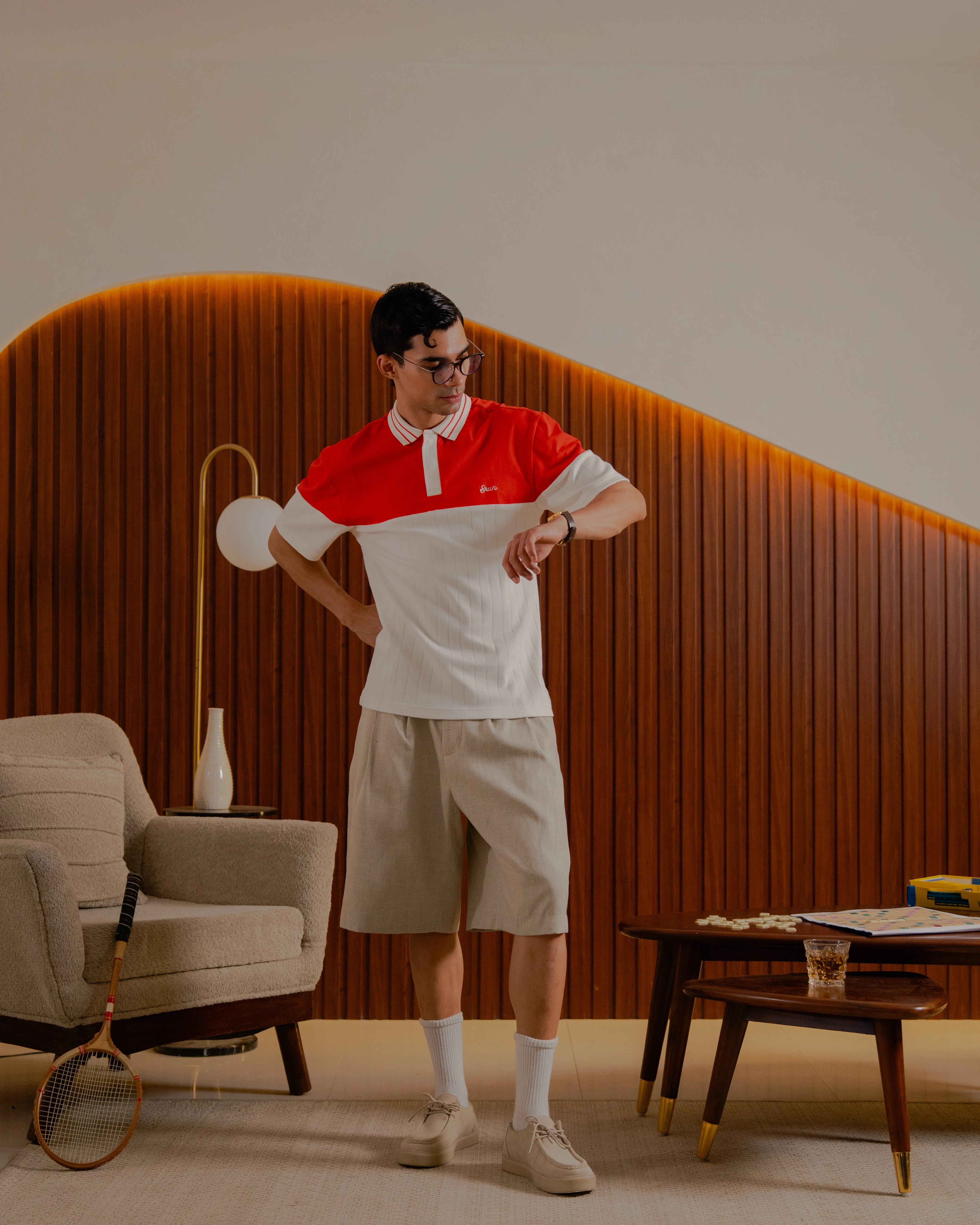 Brun Polo Club - Red & Off White