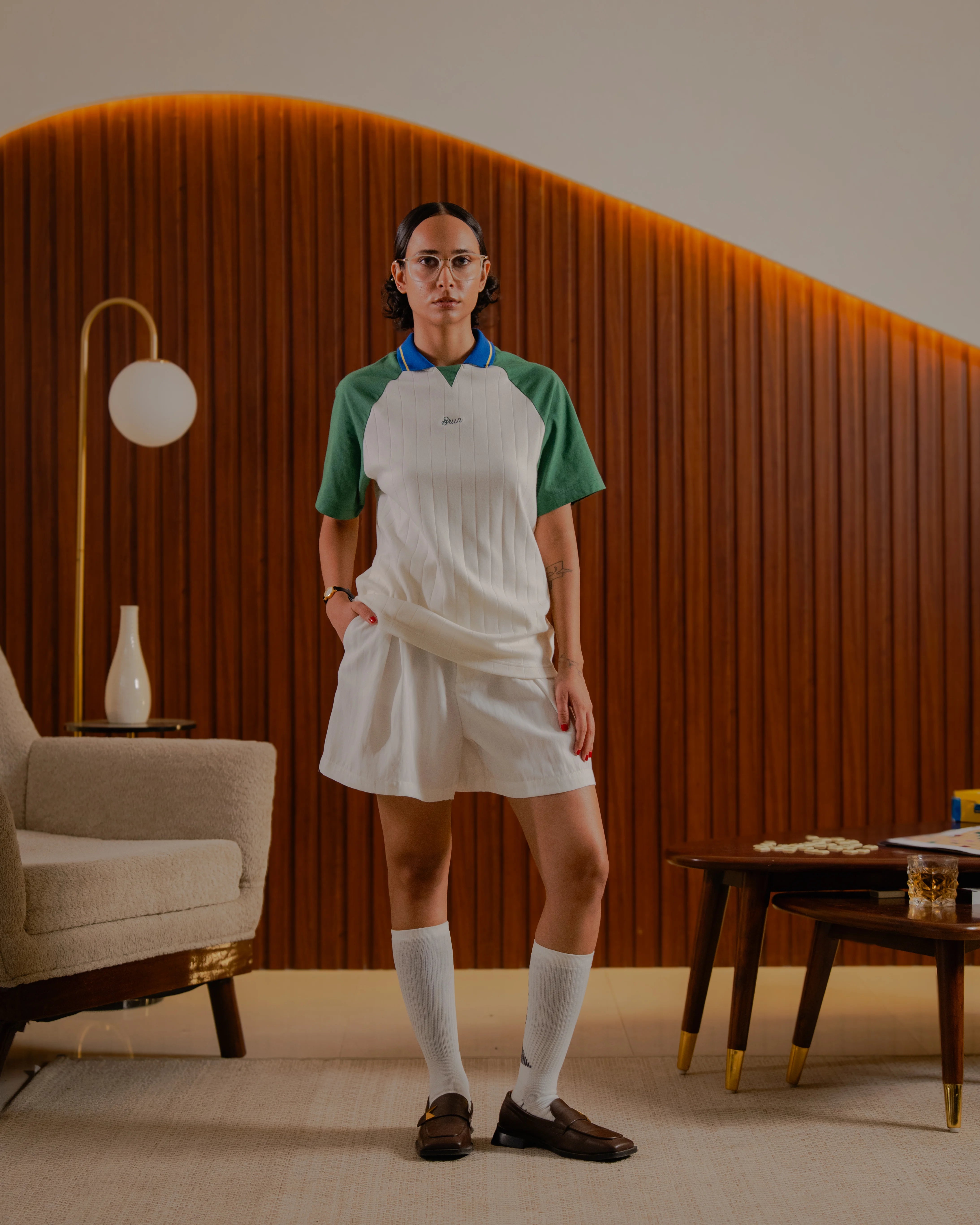 Brun Polo Club - Green & Off White