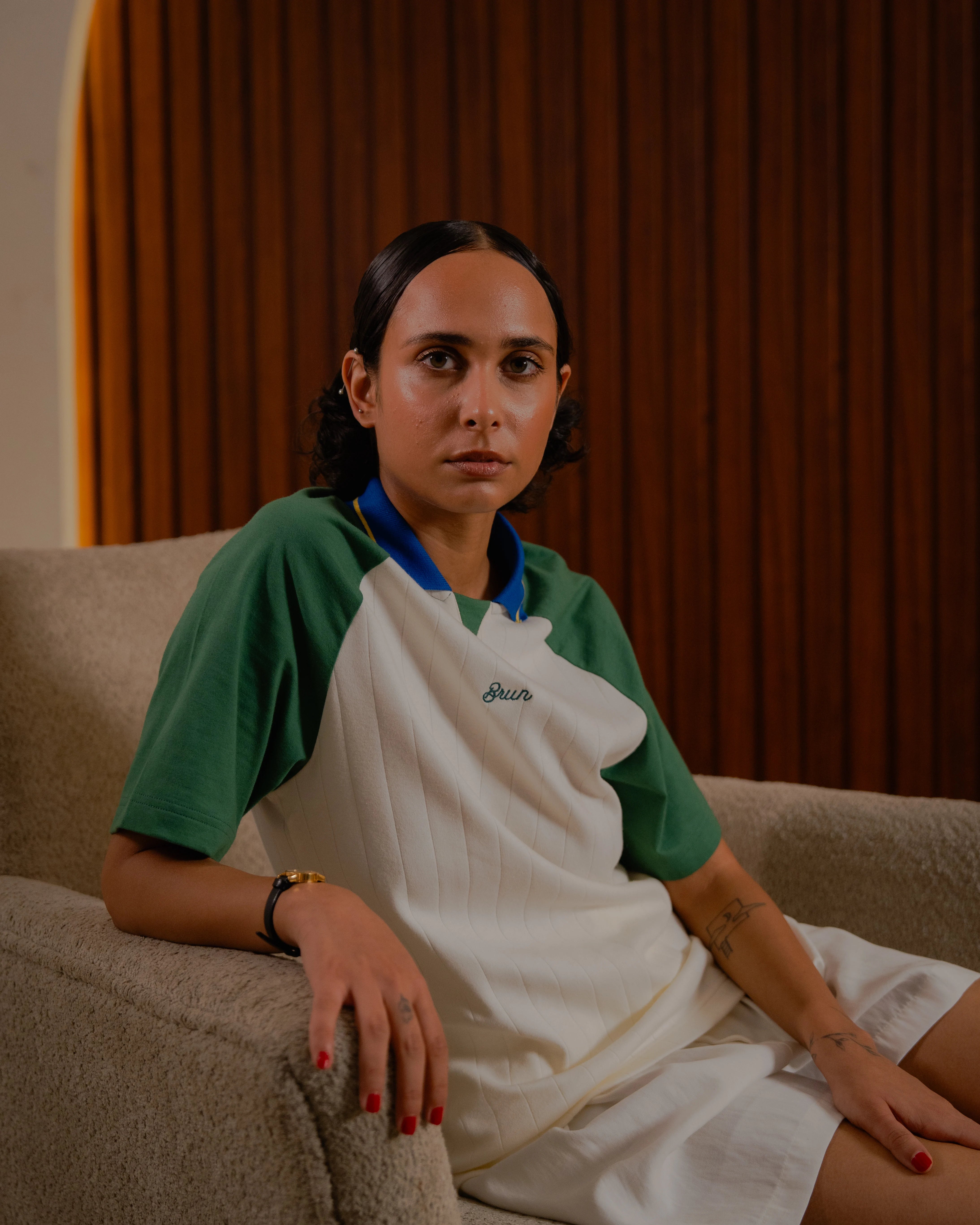 Brun Polo Club - Green & Off White