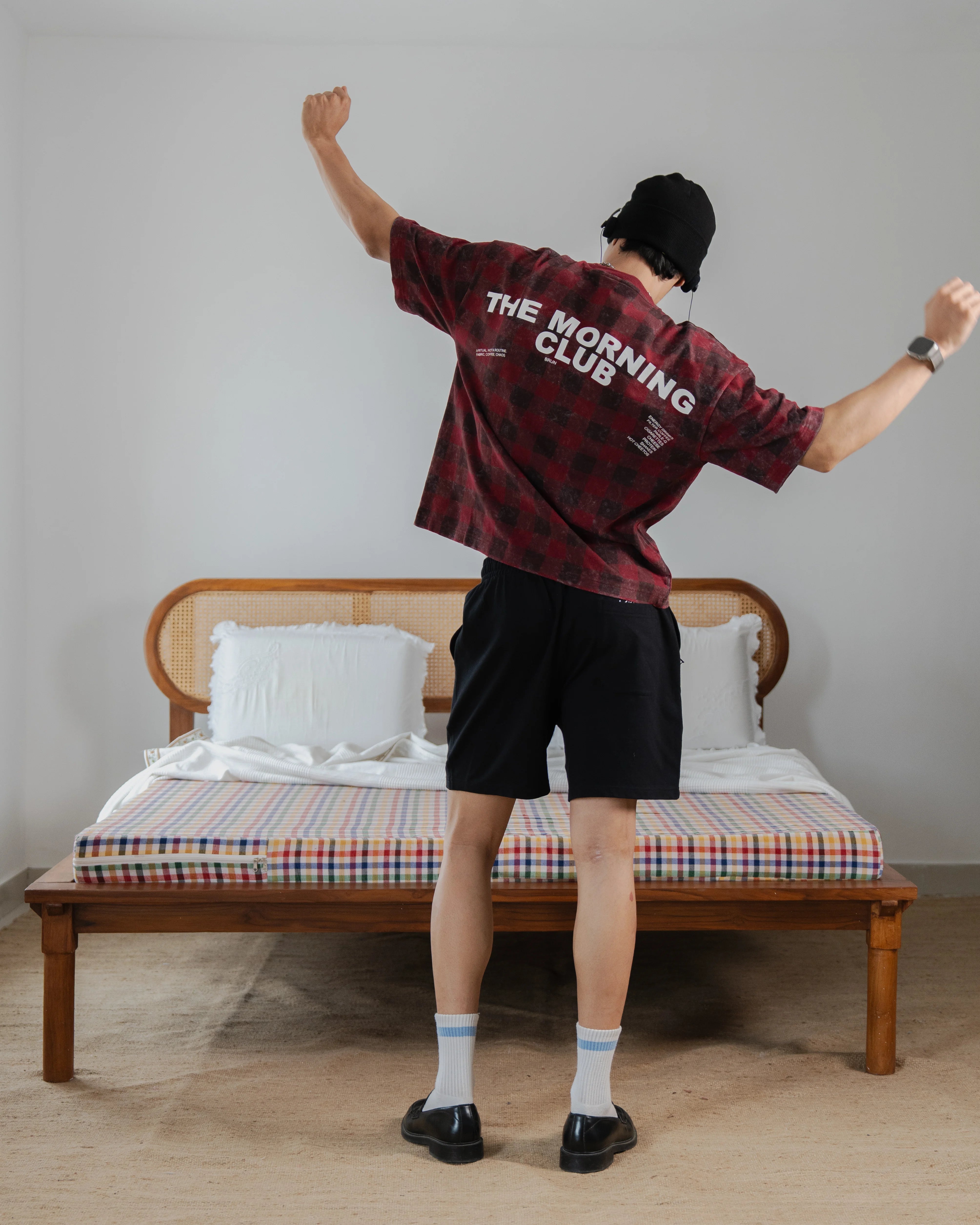 Morning’ Club - Checked Acid Wash Red Tee