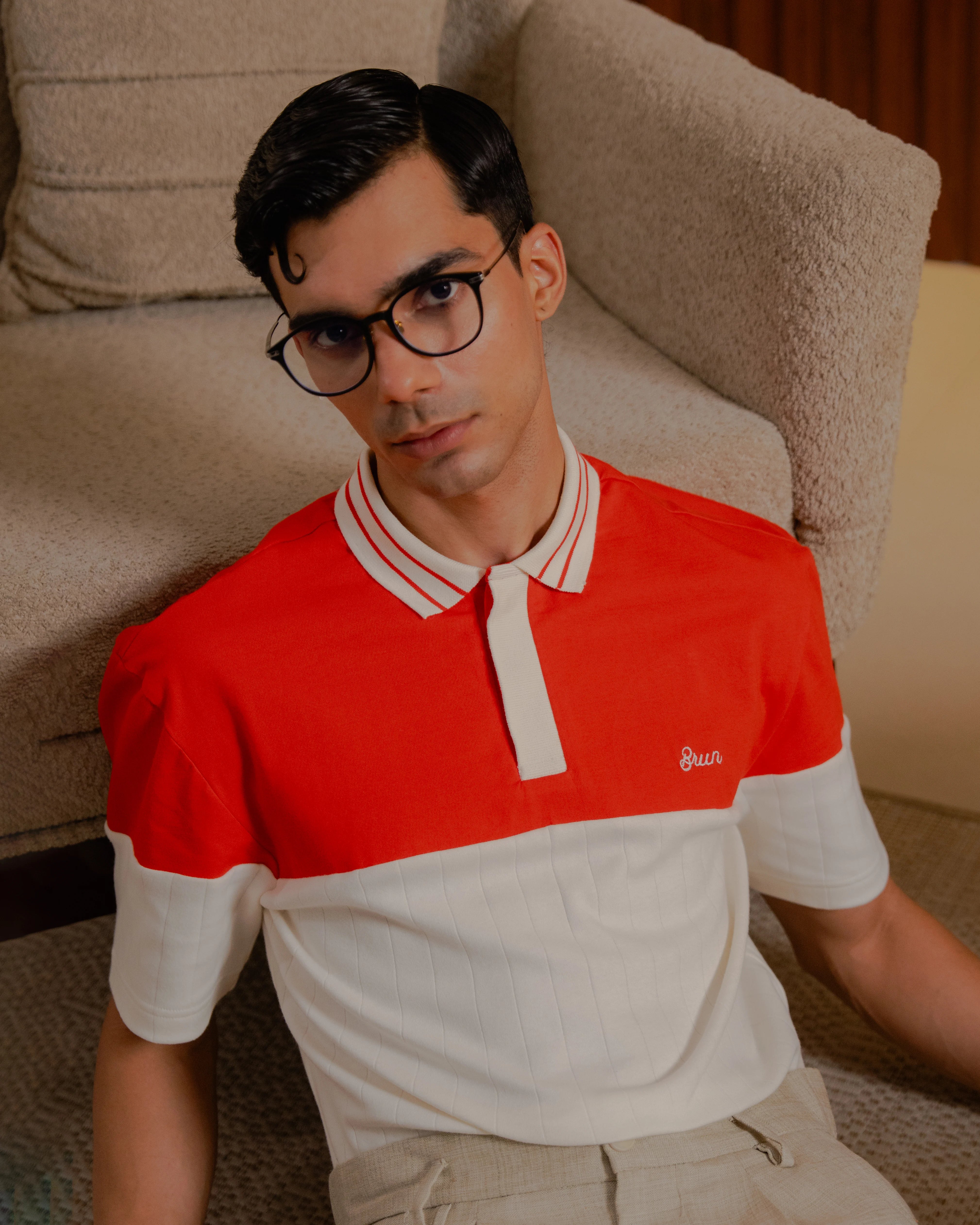 Brun Polo Club - Red & Off White
