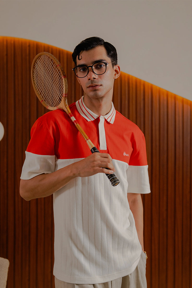 Brun Polo Club - Red & Off White
