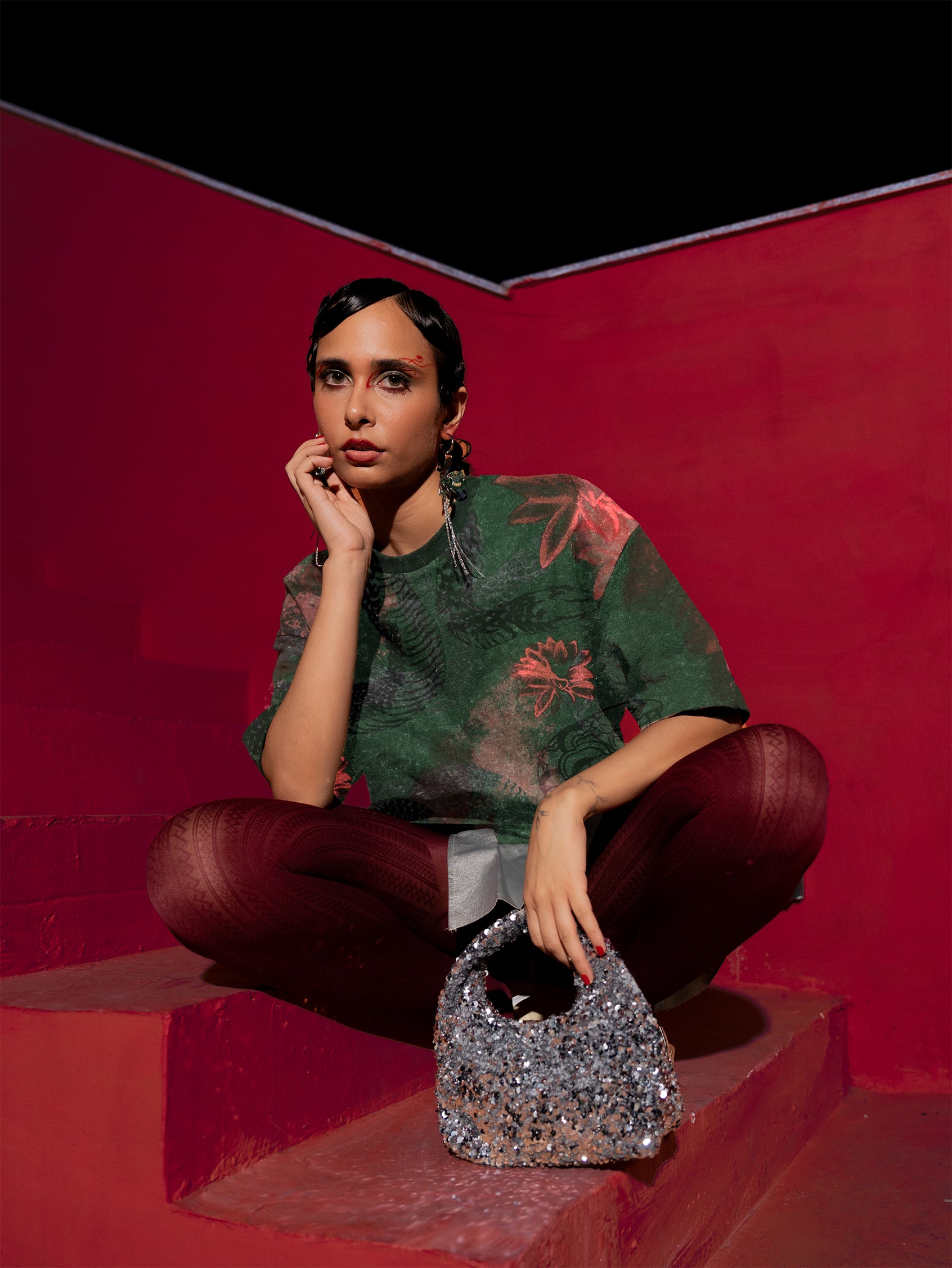 Green Acid Wash Snake Tee