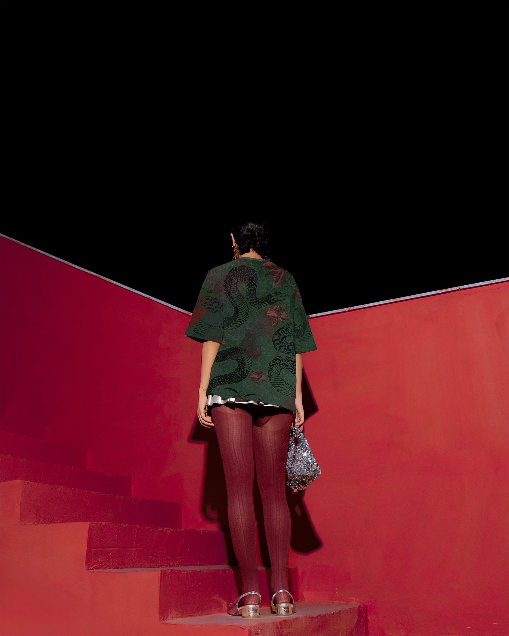 Green Acid Wash Snake Tee