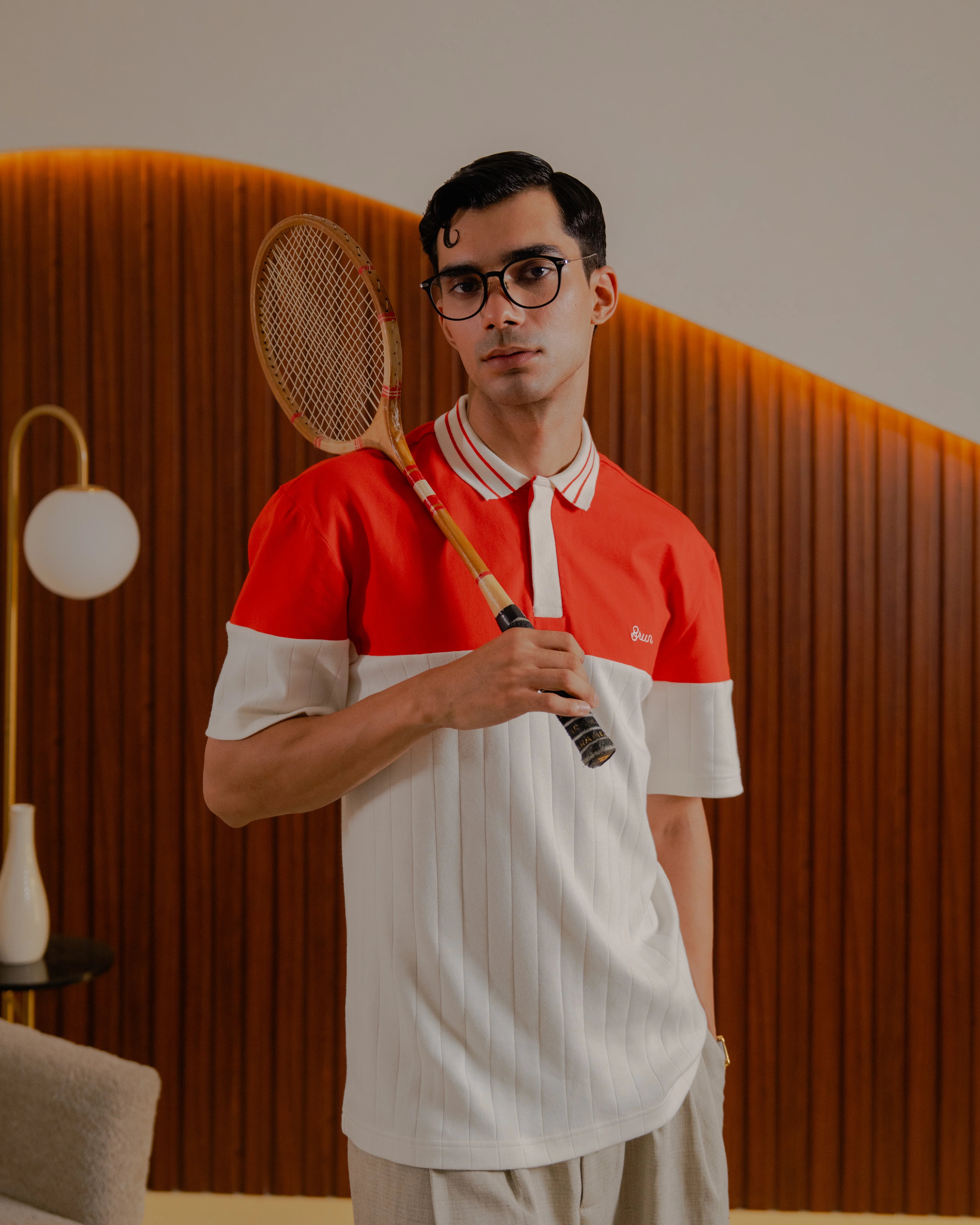 Brun Polo Club - Red & Off White