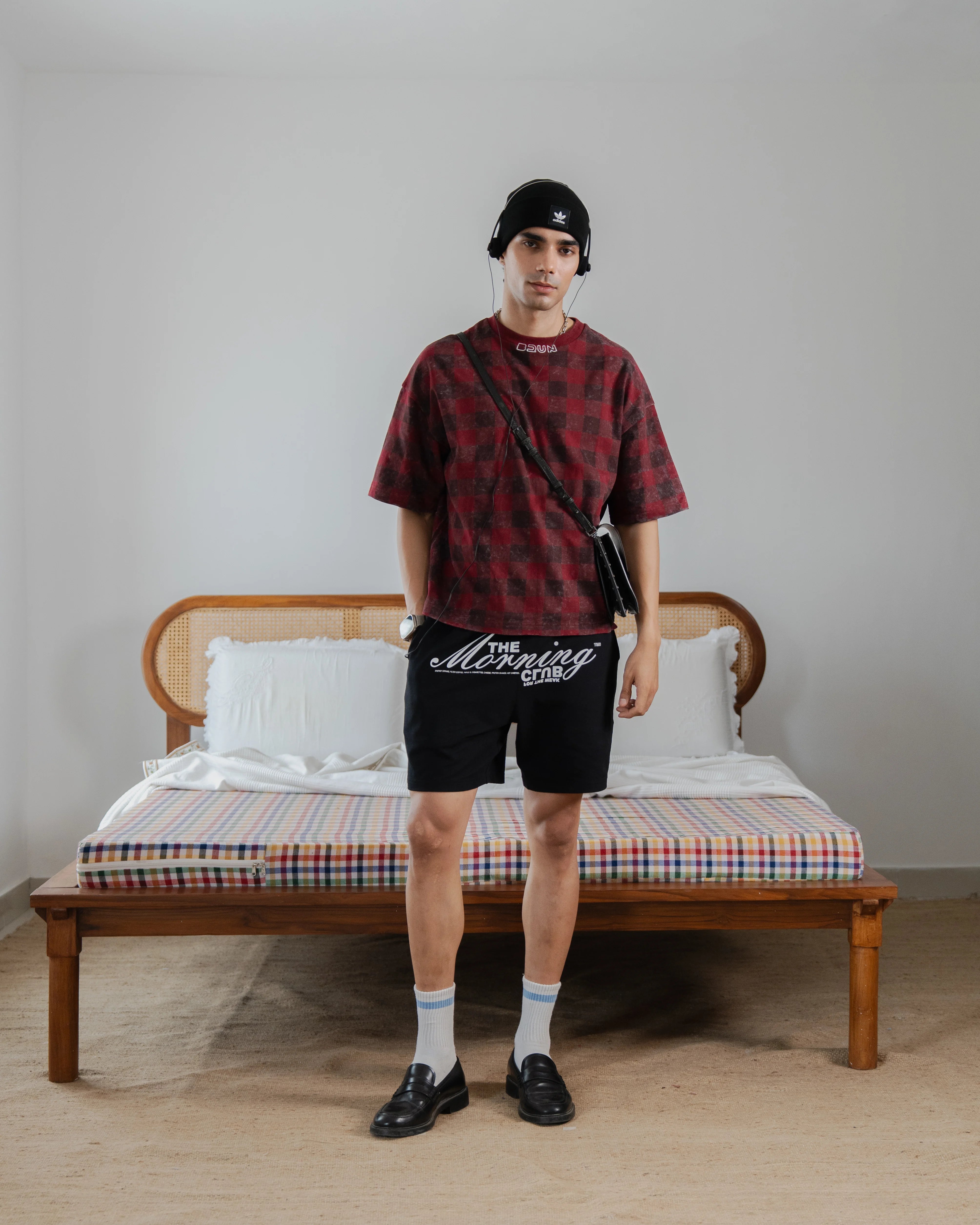 Morning’ Club - Checked Acid Wash Red Tee