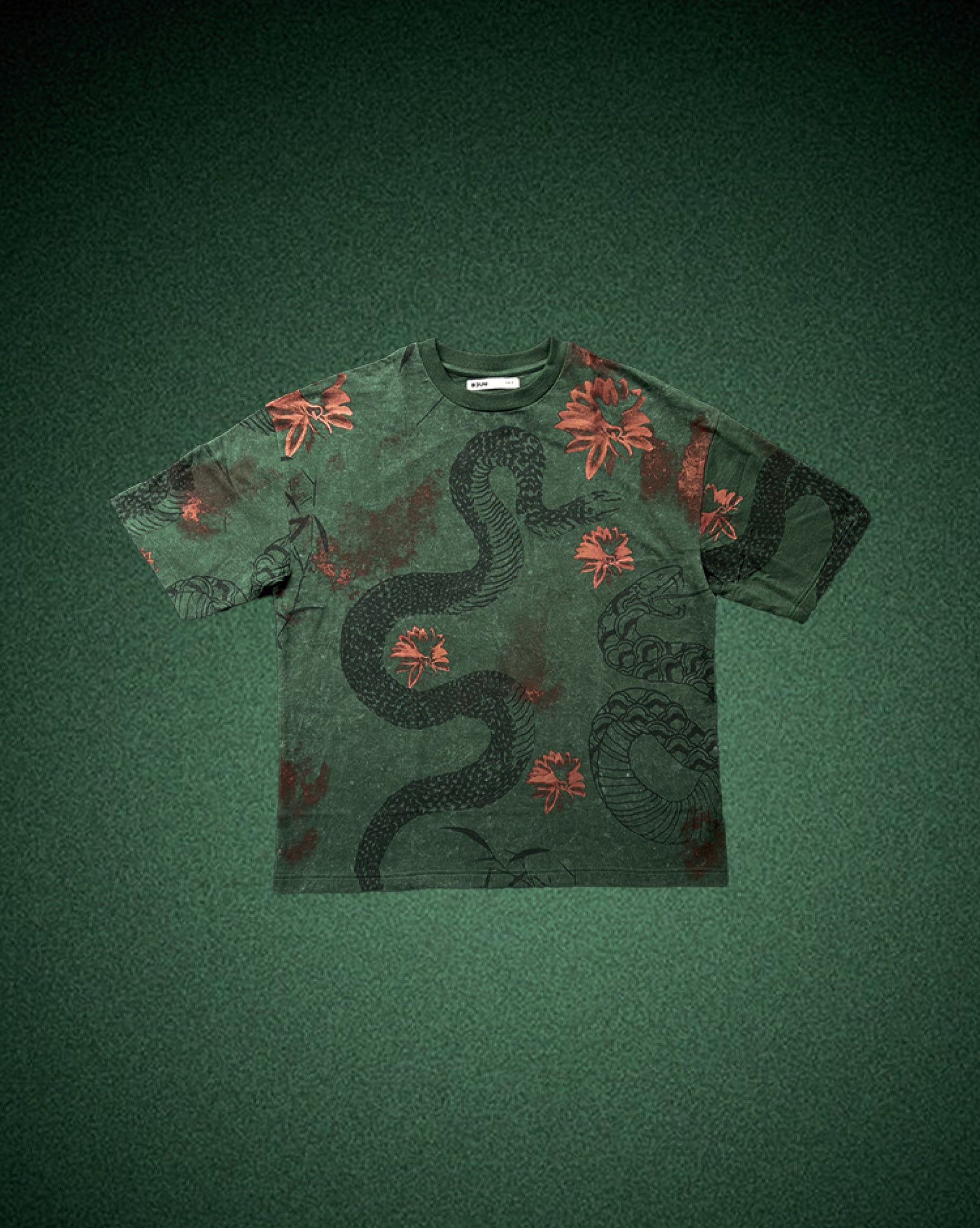 Green Acid Wash Snake Tee